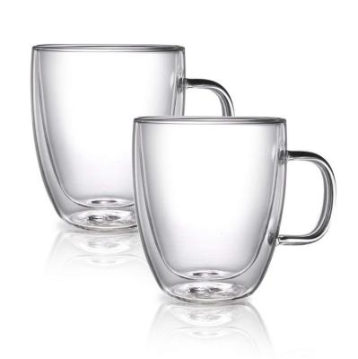 China 300ml Double Wall Viable Handmade Glass Tea Muss Tea Cup To Drink Straight for sale