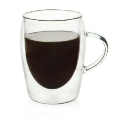 China Sustainable Wholesale 300ml Double Wall Borosilicate Glass Cup Coffee Mug With Handle In Stock for sale