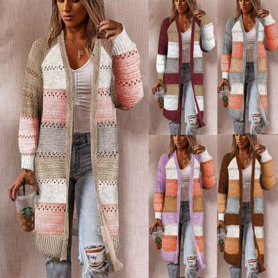 China Multicolor Geometric Women Front Long Cardigans Open Color Block Ladies Fall Clothing Manufacturer Hot QUICK DRY Style for sale