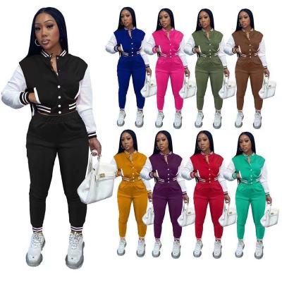 China QUICK DRY Brand Logo Patchwork Baseball Jacket Top Skinny Pants Jogging Fits Women Sports Sweat Suits Casual Tracksuit Two Piece Set for sale