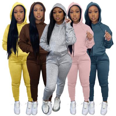 China Custom QUICK DRY Logo Winter Thick Fleece Sweatpants And Hoodie Set Cold Jogger Women Sweatsuit Set Tracksuit for sale