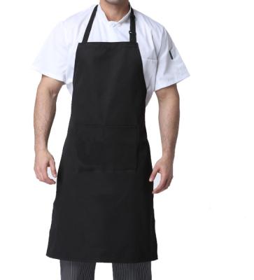 China Durable Spun Adjustable Polyester Black Restaurant Bib Apron With Pockets Chef Bistro Aprons for sale