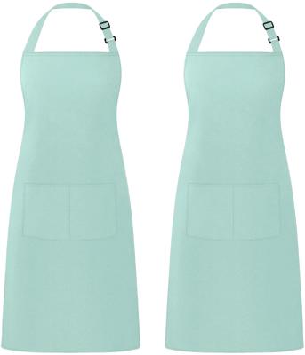 China Green Color Integral Bib Cleaning Apron With Pockets For Chef Cooking Embroidery OEM Customized for sale