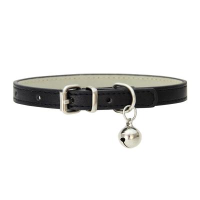 China Supplier Viable Wholesale Elastic Strap PU Metal Leather Buckle With Bell Small Dog Cat Safety Collar for sale