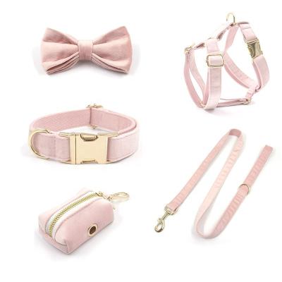 China Viable Luxury Fashion Design RTS Custom Special Pet Velvet Collar Leash Harness Set Dog Collar Leash Set for sale