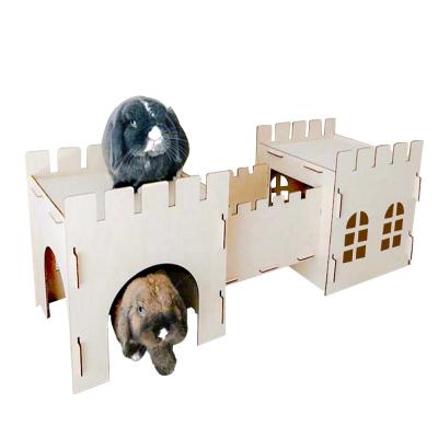 China Sustainable Assembly Premium Plywood Rabbit Skin Wooden Room Toy Castle With Hideout Pet House And Hideaway Tunnel Playhouse for sale