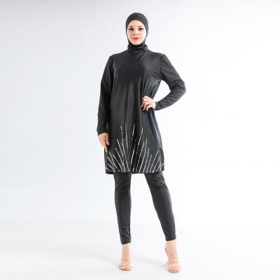 China FORCEe Islamic Swimwear Sequined MOTOR Muslim Swimwear 3pcs Long Sleeve Anti-UV Customize Burkini Black for sale