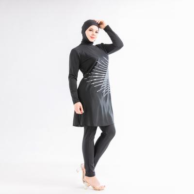 China Black Anti-UV Sequined Islamic Muslim Swimsuit 3pcs New Arrival Factory DRIVER Long Sleeve Burkini for sale