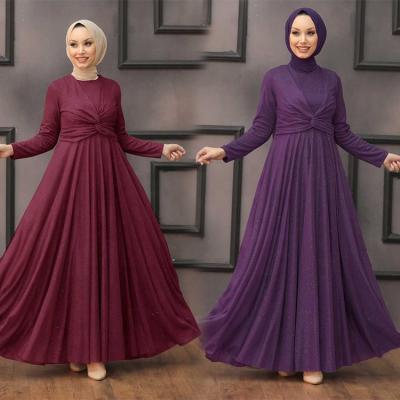 China Eid Mubarak Party Luxury Star Yarn Crossover Design Plain Moonlight Yarn Polyester Maxi Evening Muslim Dress Long Sleeve for sale