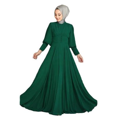 China Wan Maxi Dress Abaya Women Islamic Muslim Eid Palace Style High Waist Slim Button Sleeve Polyester Long Sleeve Dress for sale