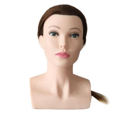 China Cosmetology Mannequin Heads Alibaba Mannequin Training Head With Shoulders, Natural Brown Hair Stand Plastic Female for sale