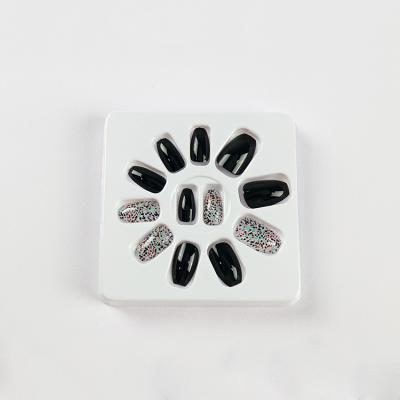 China French Aluminum Nails Summer Fake Nail Tips Artificial Black Solid Shiny Pattern Fake Nail Piece Nails for sale