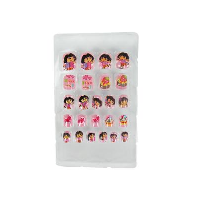 China French Designer Artificial Fingernail On Colorful 24pcs Dora Cartoon Character Pattern Fake Nails for sale