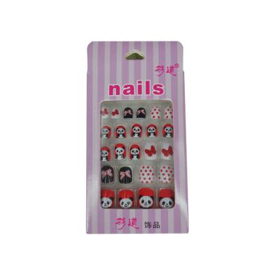 China 2020 French 24 pieces new panda pattern children's manicure cute false nail adhesive factory direct sales for sale