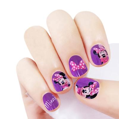 China Wholesale Hot Sale Minnie Princess Shape French Purple Cute Child Full Cover Fake Nails 12pcs for sale