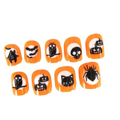 China Full Cover 24pcs of Halloween Pumpkin Ghost Fake Nails Natural Plastic French Nails for sale