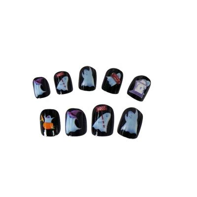 China Nature High Quality French Press On Nails Custom Finger Nails Ghost French Tips Cute Blue Halloween 24pcs Small Pattern for sale