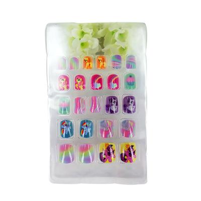 China Custom Design Art Decoration Private Label Long Nails Made in China Cartoon Pony Pattern Rainbow Pattern Colorful for sale