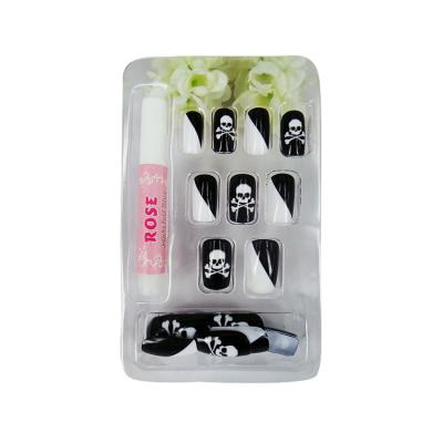 China Ghost Feature French Beauty Salon Designs Artificial Nails Tips Series Halloween Skull Black And White Cool Model for sale