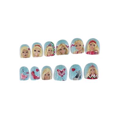 China Popular artificial blue short style girl style cartoon bottom tip nail design style fake nails for sale