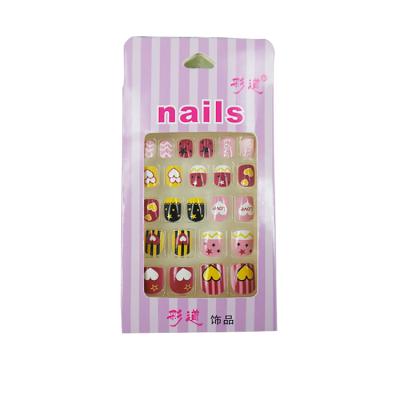 China New Arrival French Pink Glossy Press On False Nails Acrylic Fake Nails Dessert Series Pattern Red Pink Yellow Design for sale