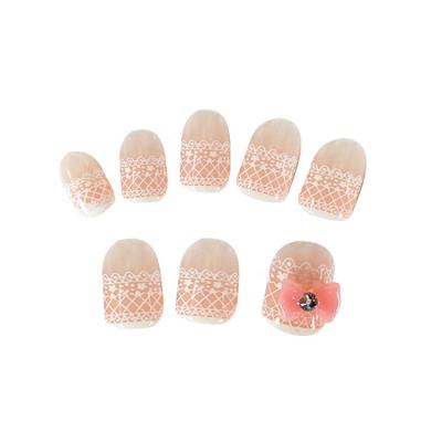 China High Quality French Crown Nail Sticker Finger Nails Art Design Picture For Girls Salon Princess Lace Pattern 3D False Nails for sale