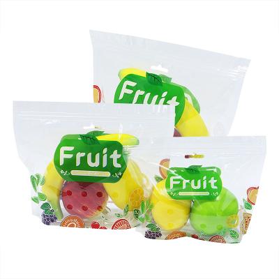 China Moisture Proof Fruit Packaging Bags With Handle Hole And Heat Seal Zipper Lock For Fresh-keeping Vegetables for sale