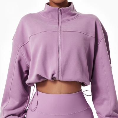 China Anti-Wrinkle Upper Outdoor Running Cycling Jacket Women's Sports Loose Casual Sweater Long Sleeve Zipper Sweater for sale