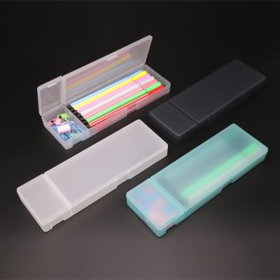 China Schools & Multifunctional Pen Storage Customized Frosted Pencil Case School Office Stationery Box Decker Pencil Case Plastic Pencil Cases Double for sale