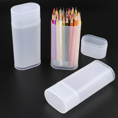 China Schools & Desks Stand Large School Desk Plastic Cylinder Frosted Storage Stationery Wrapping Holder Around Pencil Case Holder Pen Box for sale