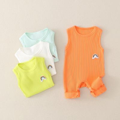 China Hot Selling 100% Cotton Boy Girl Romper Clothes Babies' Rompers Removable Sleeves for sale