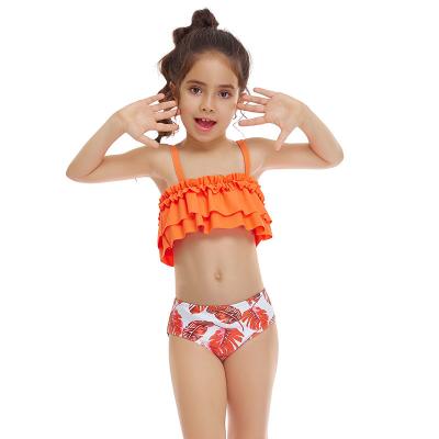 China 2022 European and American girls' new hot sale double spring swimsuit girls' breathable swimwear ruffle slit swimsuit for sale