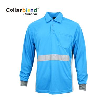 China New Style QUICK DRY Plain Dyed Long Sleeves Comfortable Blue Reflective Safety Polo Shirt for sale