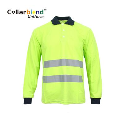 China Reflective Hi Force Polo T-shirt Fluorescent Yellow Quick Dry Safety Long Sleeve Long Sleeve For Security Officers Uniform for sale