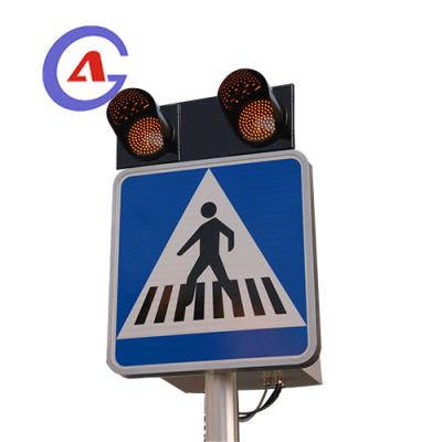 China Roadway Safety Signs solar power amber flashing pedestrian crossing road safety traffic warning sign for sale