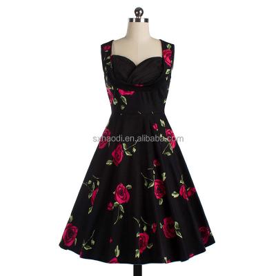 China Vintage 50s Dress Anti-Static Flower Printed ROCKABILLY SWING BRIDESMAID PROM PINUP DRESS Retro 50s Rockabilly Dresses Party Prom Dress for sale