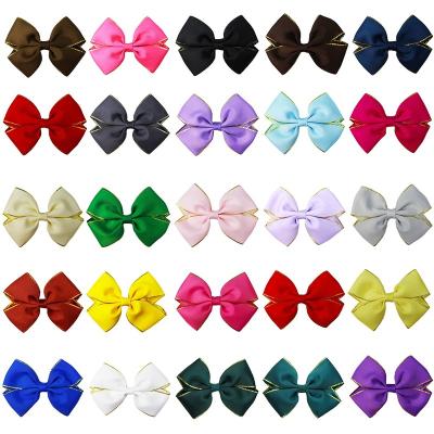 China European and American style boutique children's 4 inch bow hairpin high quality silk gold girls' ribbon hair bow customization for sale