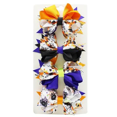 China HCArtware New Halloween Hairpin Ribbon Hair Bow For Girls 4 Packs Halloween Hair Bow Clips For Kids TZ421 for sale