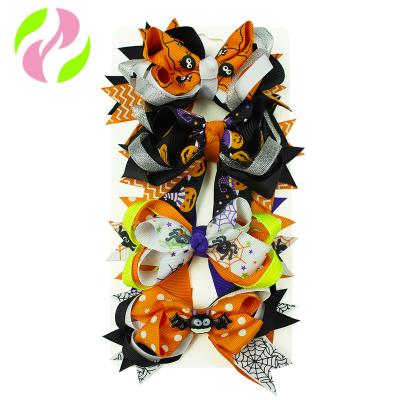 China HCArtware 4 Pack Halloween Hair Clip Set For Girls Boutique Ribbon Bow Hair Bow Set For Babies HC385 for sale