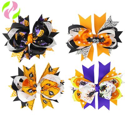 China HCArtware Hot Sale 4.7 Inch Halloween Hair Bows For Girls Boutique Ribbon Bow Hair Clips For Girls HC385-01 for sale