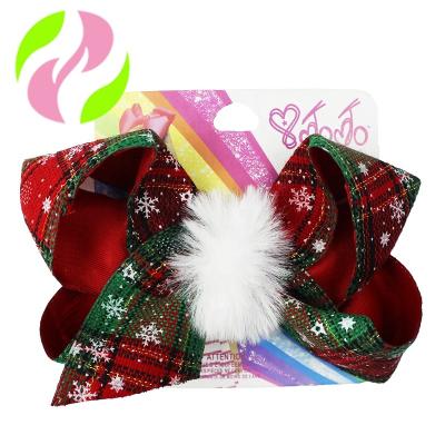 China New European and American style Christmas girl's hair accessories boutique lattice snowflake hair bow Christmas plush hair bow for sale