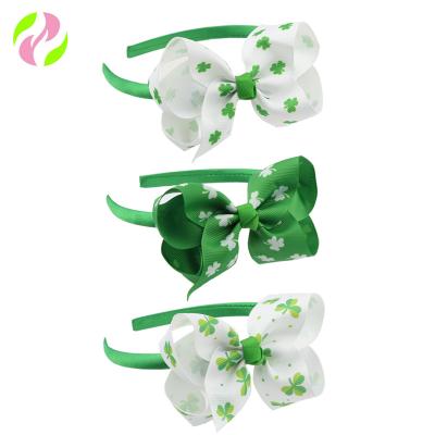 China Low Price St. Patrick's Day Baby Headband Eco-Friendly Shamrock Flower Headband For Girls for sale