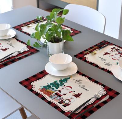 China Viable Christmas Plaid Printing Place Mat Dining Table Napkin Mat Whosale Kitchen Accessories Home Decoration for sale