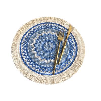 China Sustainable Boho Printing Cotton Macrame Coasters, Non Slip Heat Resistant Table Mats With Macrame Tassel for sale