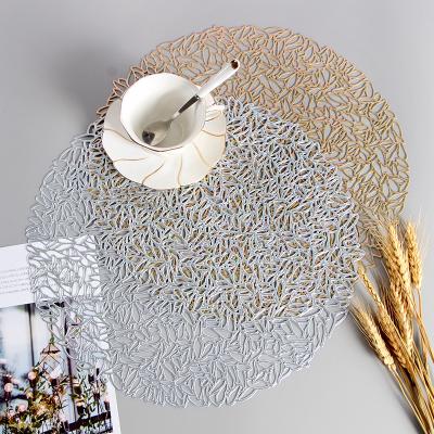 China Gold Metallic Vinyl Area Rug Cheap Viable 38cm Round Metallic Pressed Vinyl Place Mat For Home Household for sale