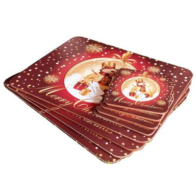 China Sustainable Christmas Design MDF+CORK Print Coaster Factory Stock Cork Place Mat Set 8pcs for sale