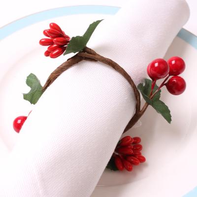 China Stocked Stock DIY Berry Wreath Napkin Ring Fruit Napkin Buckle Christmas Handmade Red Napkin Ring for sale