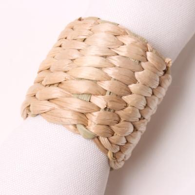 China Corn Bran Sustainable Round Woven Napkin Ring, Rustic Napkin Ring Holders Handmade by Natural Water Hyacinth for sale