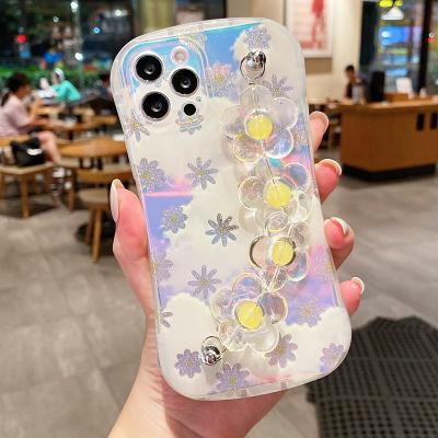 China Anti-drop for iphone13series new small size plating laser flower+ wristband anti-drop phone case for iphone13 13mini phone cases for sale