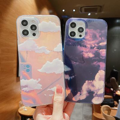 China Anti-fall customized imd cloud aurora gradient colorful white laser transparent for huawei p40 p40pro matr30pro phone case for sale